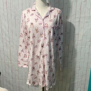Laura Ashley NWT Pink Pooches L/S Button Down Nightshirt size S